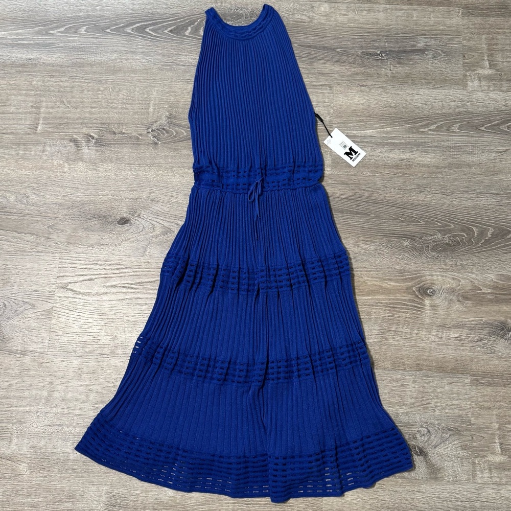 NWT M MISSONI Lurex Knit Blue Halter Neck Maxi Dress 42